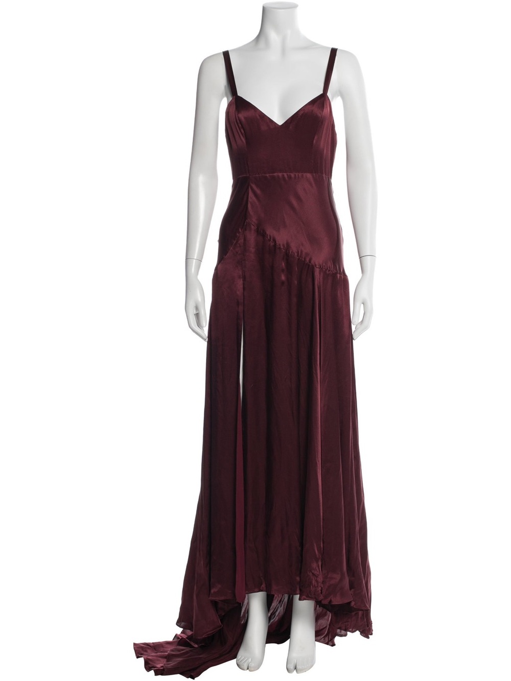 Fame and Partners Burgundy Satin Spaghetti-Strap Dress